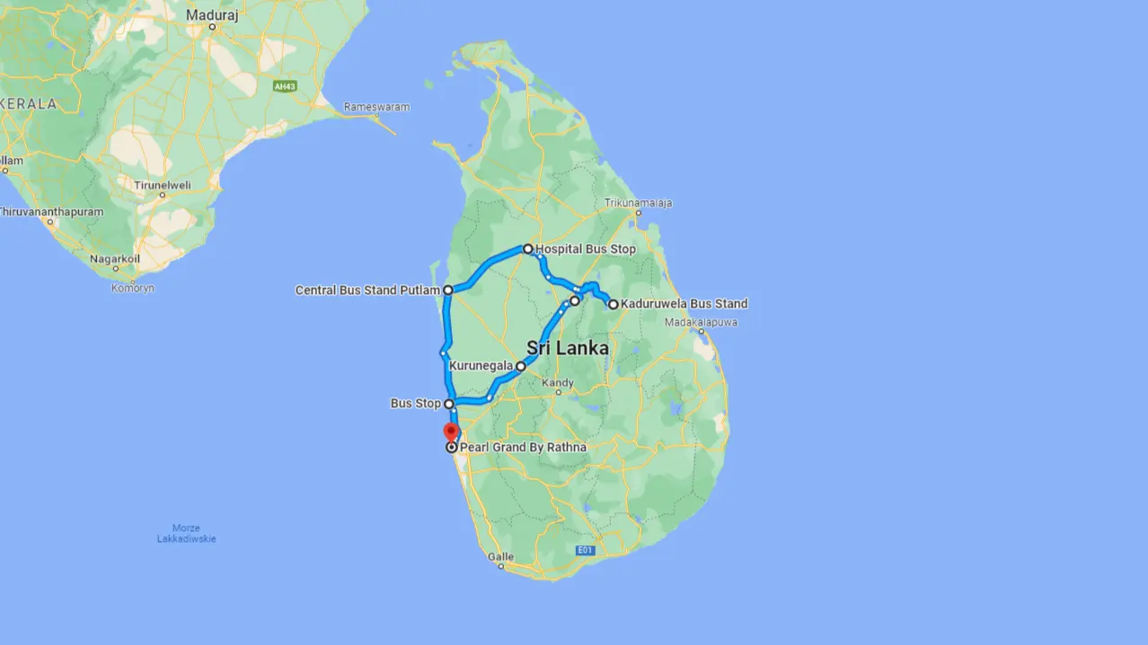 mapa trasa sri lanka