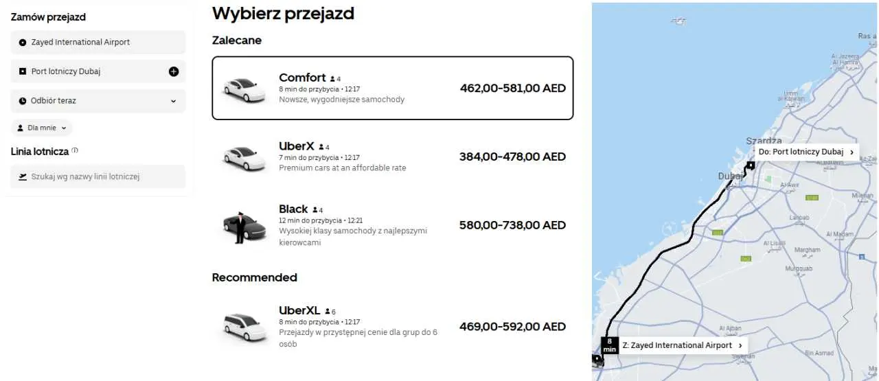 uber cennik