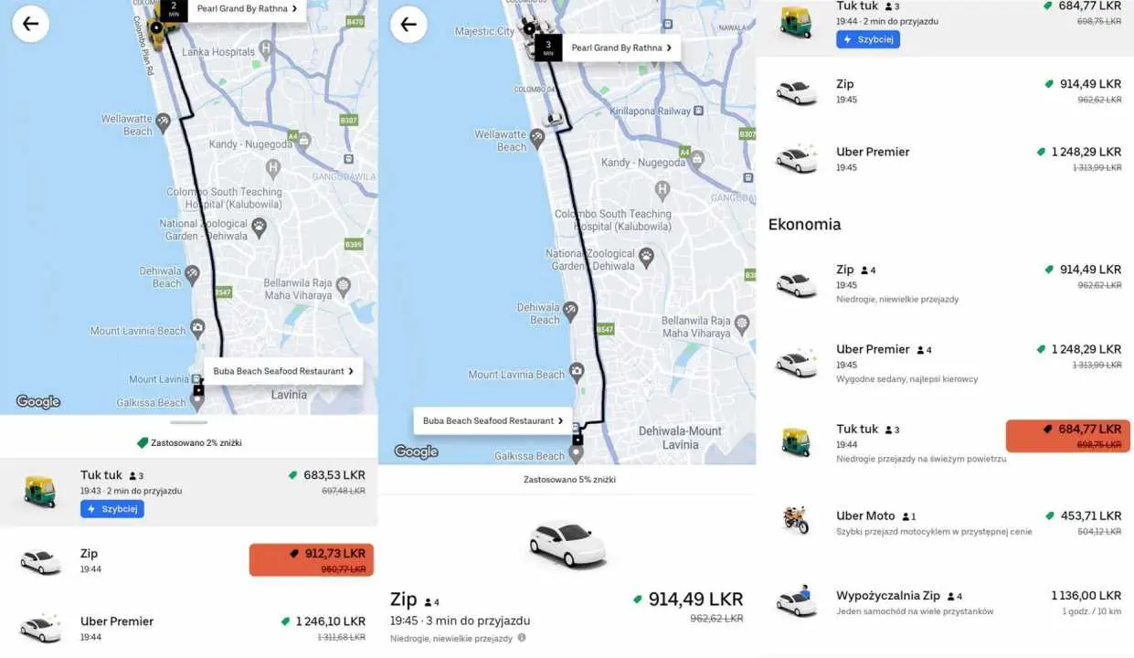 uber cennik